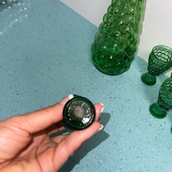 MCM Glasses Green Bubble Genie Bottle Decanter With Cordial Set of 6 - Picture 7 of 10